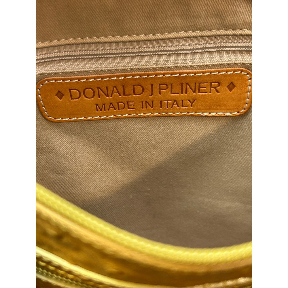 Donald J‎ Pliner Crossbody Bag  Mustard Yellow Ostrich Embossed Leather Italy - Picture 6 of 10
